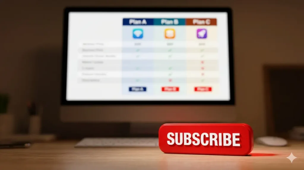 A screen showing different subscription plans