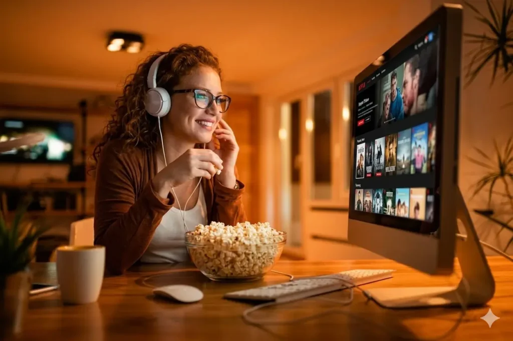 A girl watching her favorite shows