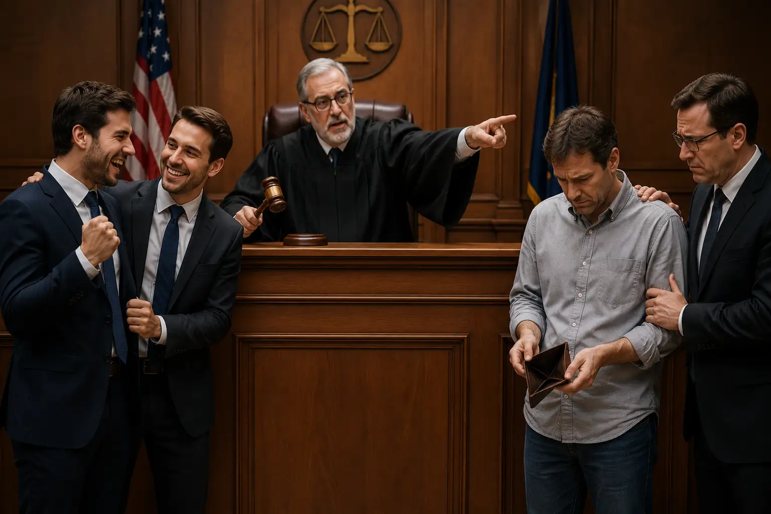 What happens if you sue someone with no money — gavel next to an empty wallet